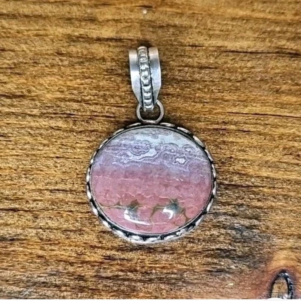 Sterling Silver Stamped 925 Rhodochrosite Stone Pendant Rose
